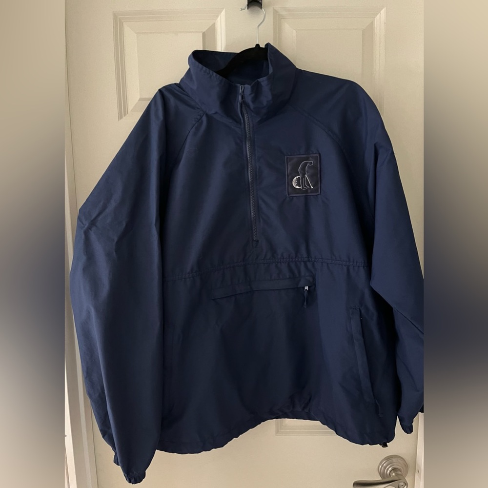 Men’s Land’s End navy blue golf windbreaker, XL half zip multiple pockets
